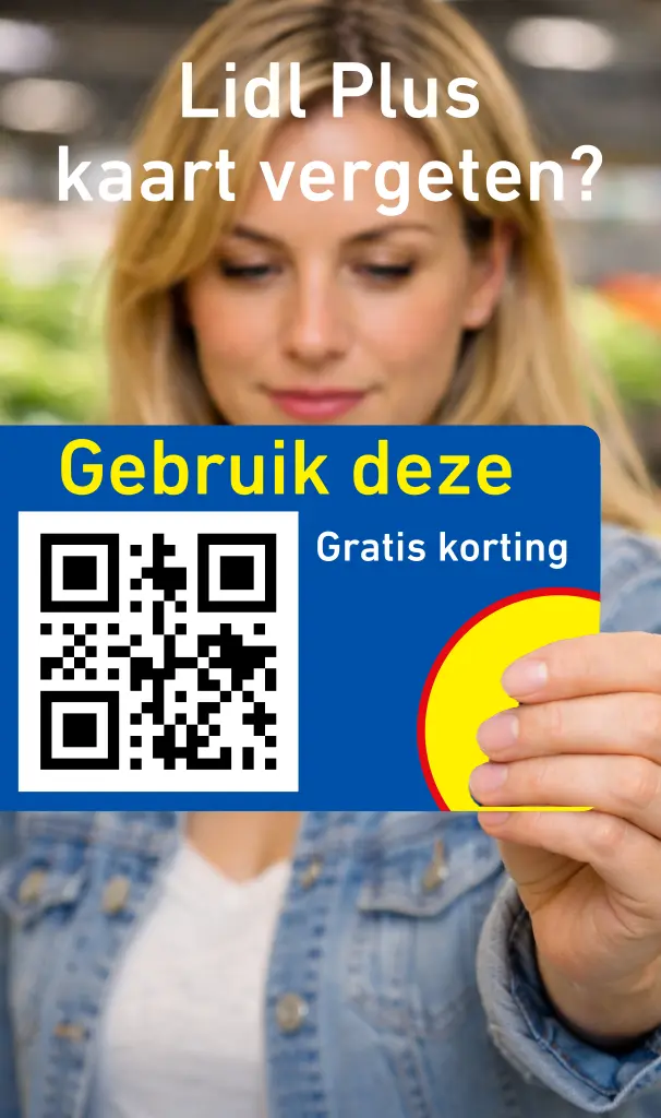 Vrouw bij Lidl houdt digitale Lidl Plus-kaart: gebruik deze als alternatief voor de app